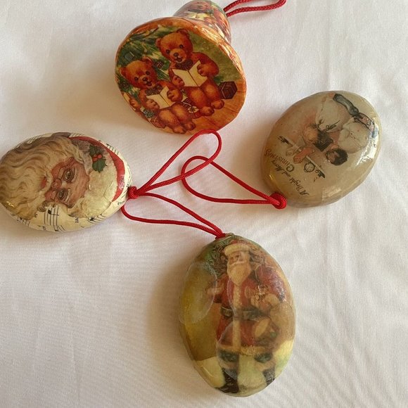 Vintage Victorian Old World Paper Mache Holiday Ornaments, set of 4 - Picture 3 of 13